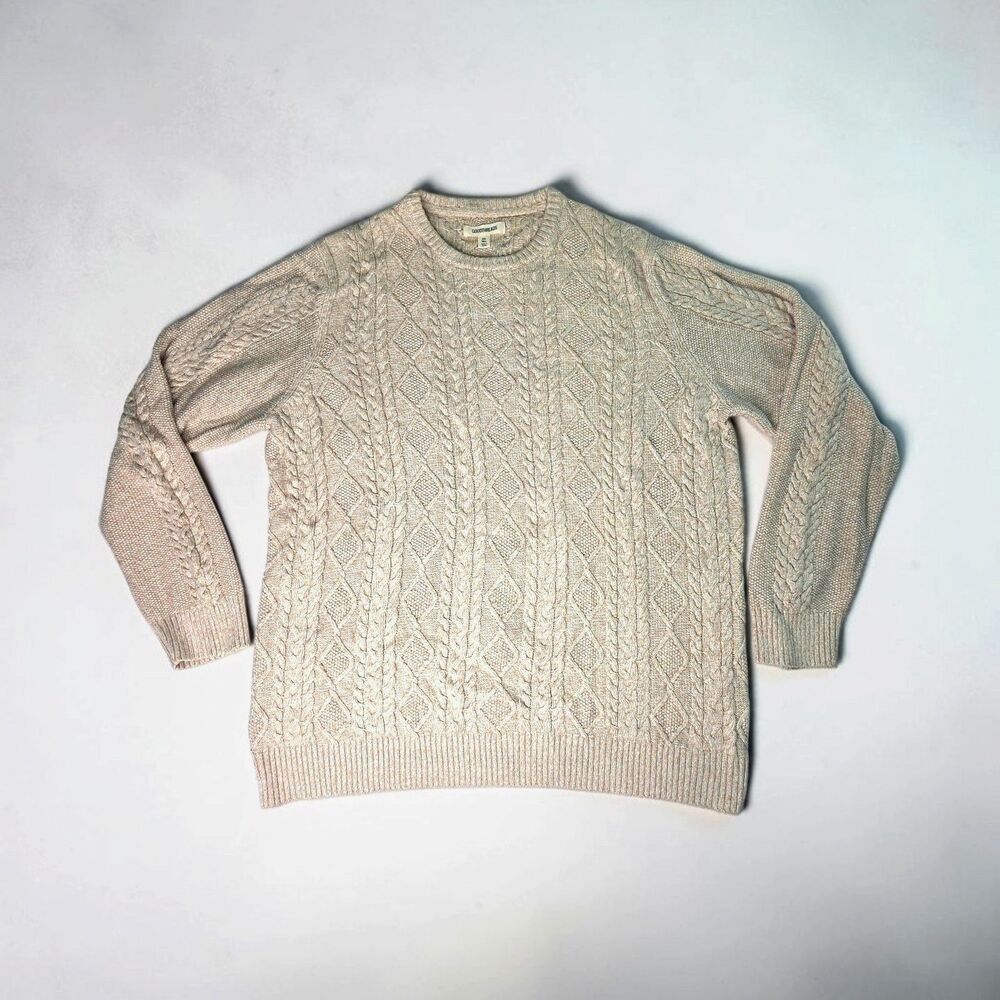Goodthreads Fishermans Beige Cable Knit Crew Neck Sweater Big Tall Size XXL